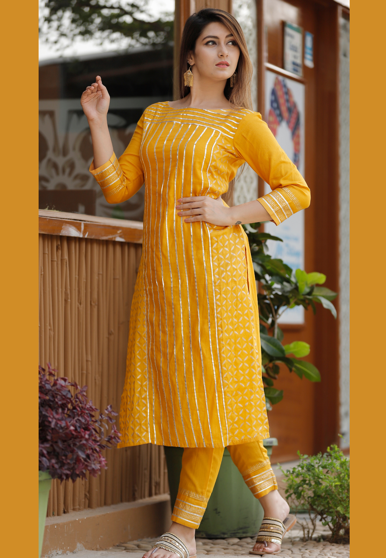 Jam Silk Mustard Kurta Set.