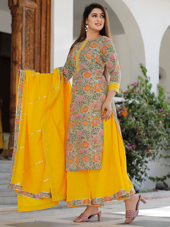 Sage Green Hand Block Printed Kurta Set