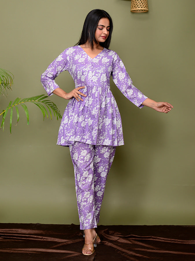 Purple Floral Printed Loungewear Set