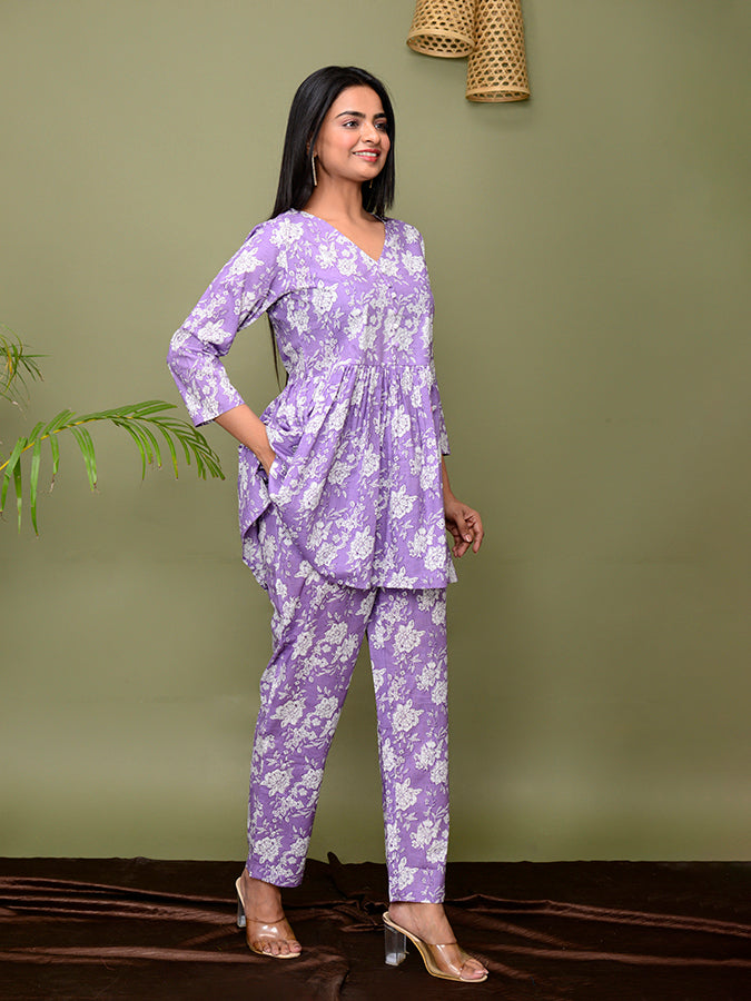 Purple Floral Printed Loungewear Set