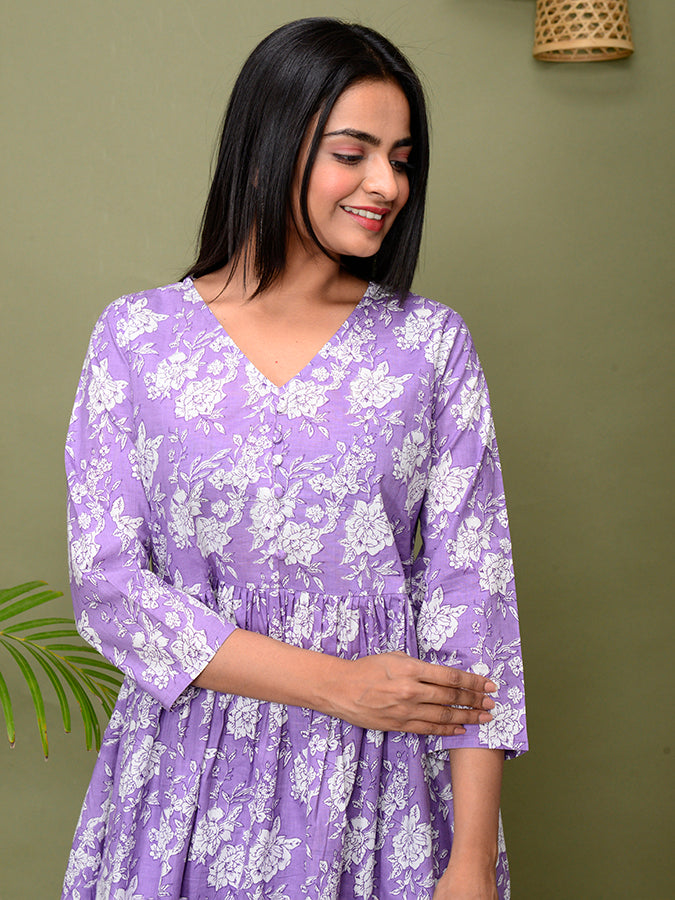 Purple Floral Printed Loungewear Set