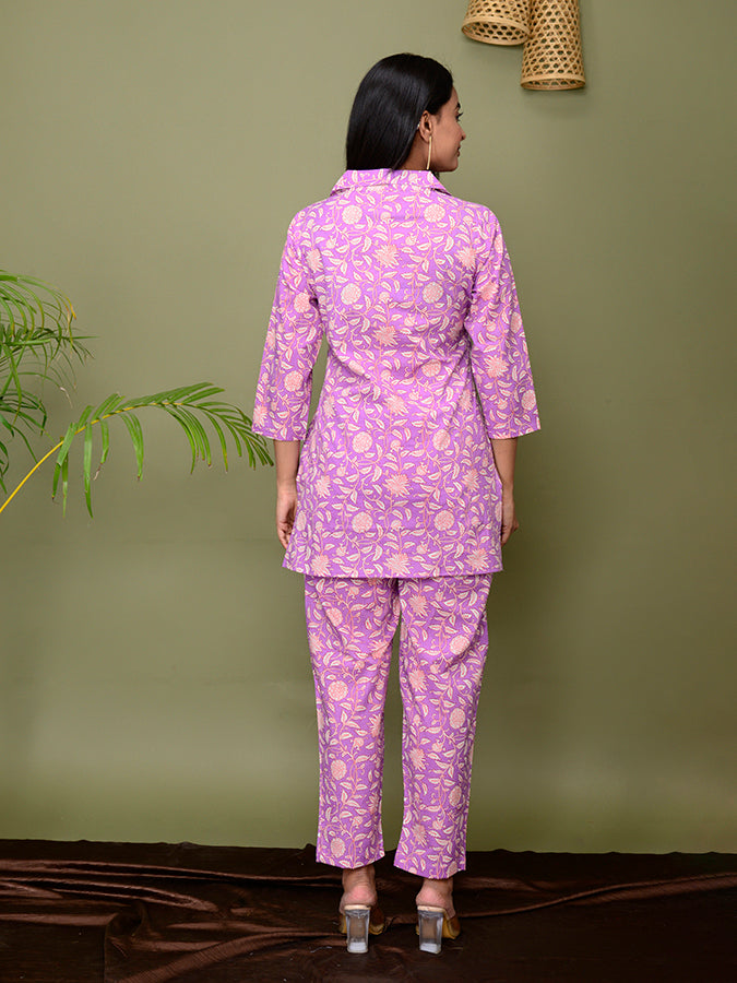 Rich Mauve Floral Printed Co-Ord Set