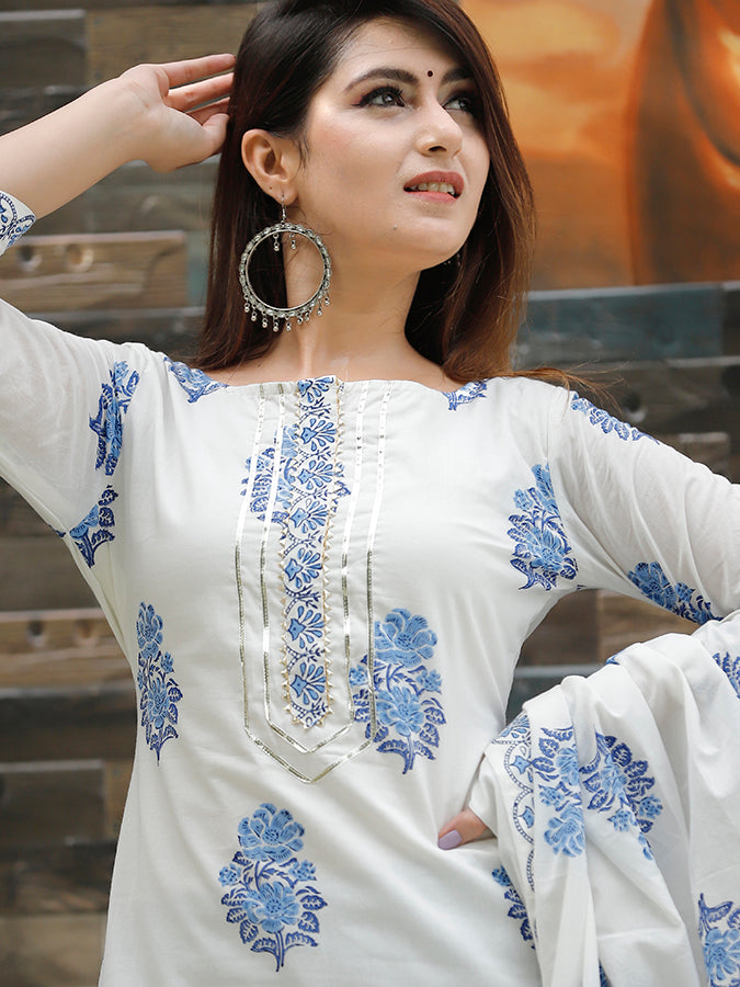 Off White Hand Block Printed Palazzo Set