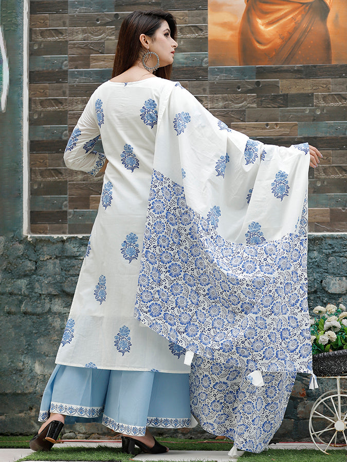 Off White Hand Block Printed Palazzo Set