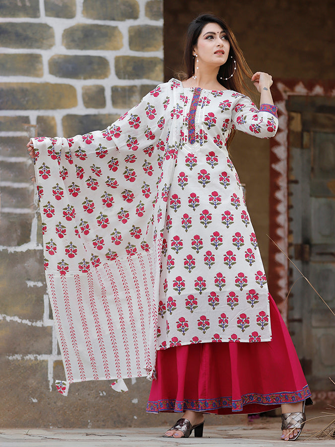Off White Hand Block Printed Palazzo Set