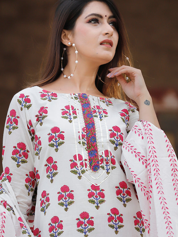 Off White Hand Block Printed Palazzo Set