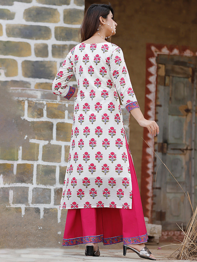 Off White Hand Block Printed Palazzo Set