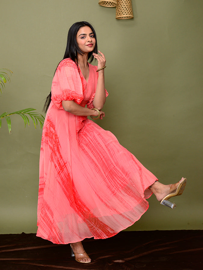 Shades Of Shibori Chiffon Dress