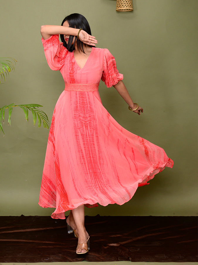 Shades Of Shibori Chiffon Dress
