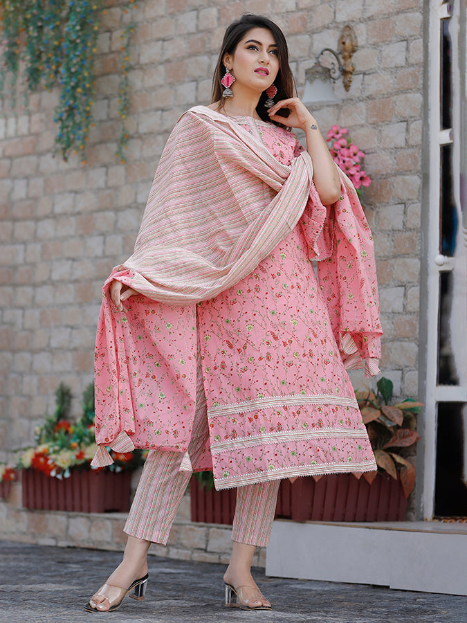 Pink Floral Printed Suit Set