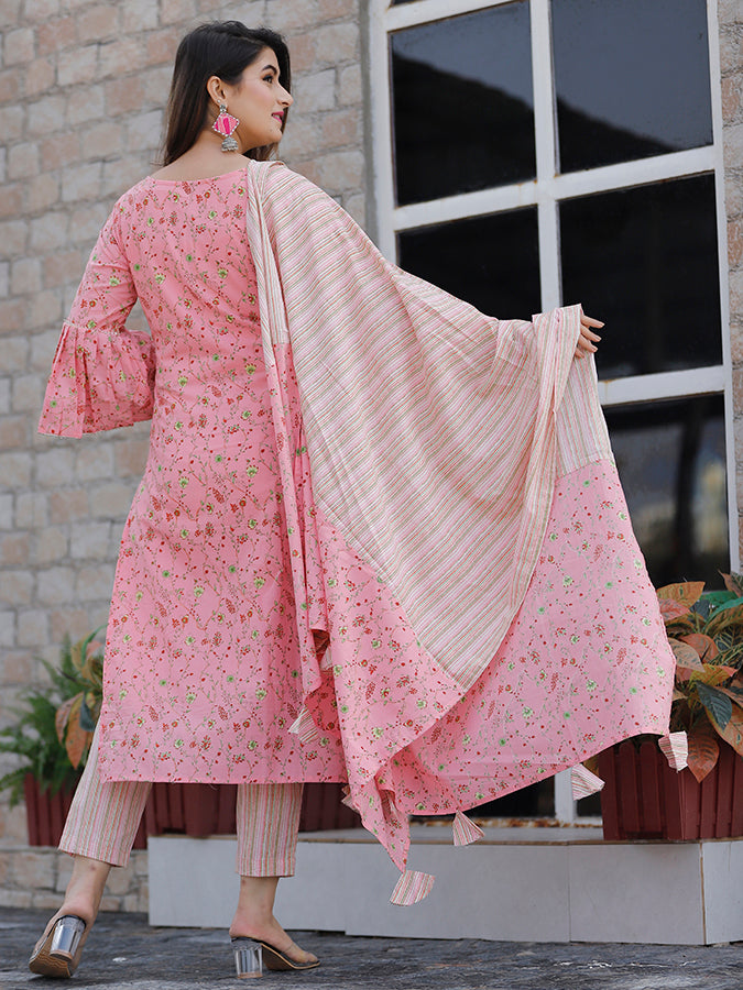 Pink Floral Printed Suit Set