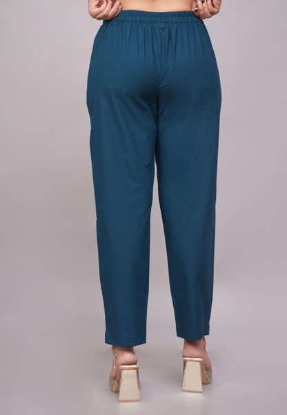 Stylish Deep Teal Blue Cotton Pant