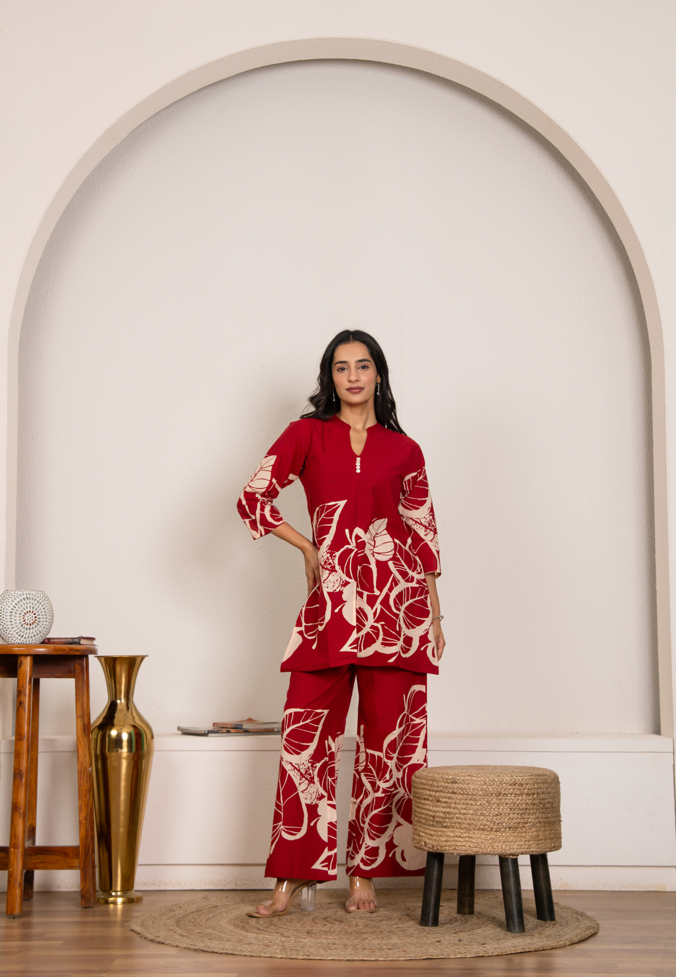 Red Leaf Enchantment Cotton Co-ord Set