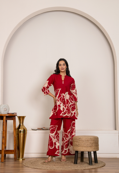 Red Leaf Enchantment Cotton Co-ord Set