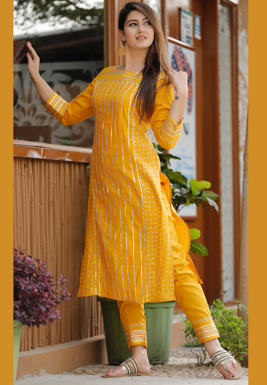 Jam Silk Mustard Kurta Set.