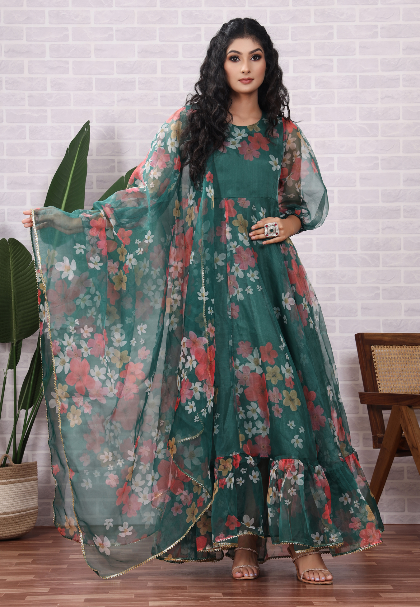 Celebrate in Green Organza with Stunning Floral Patterns