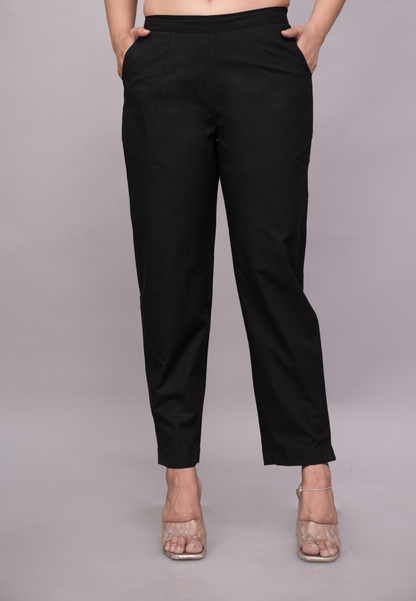 Versatile Jet Black Cotton Pant