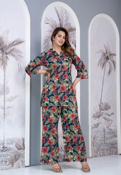 Navy Blue Floral Lounge Co-Ord Set