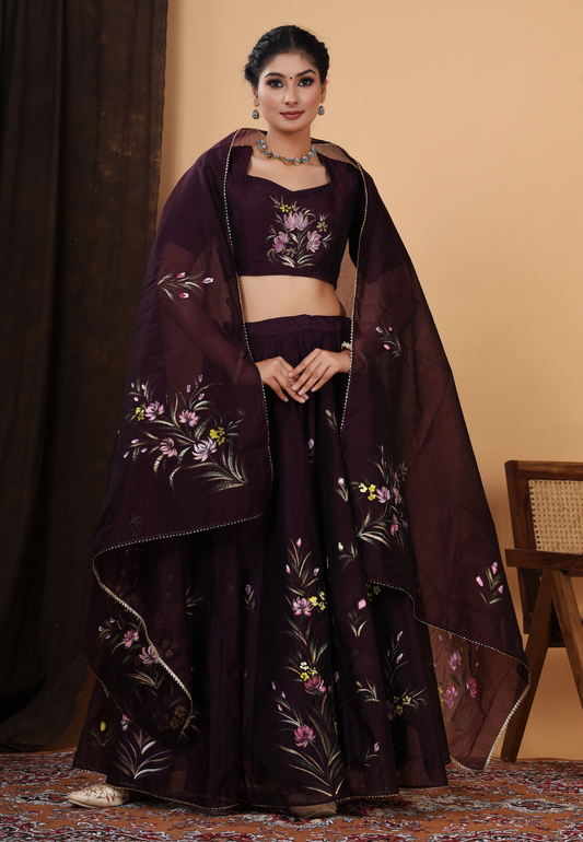 Vine Bloom Elegance Handcrafted Lehenga Set