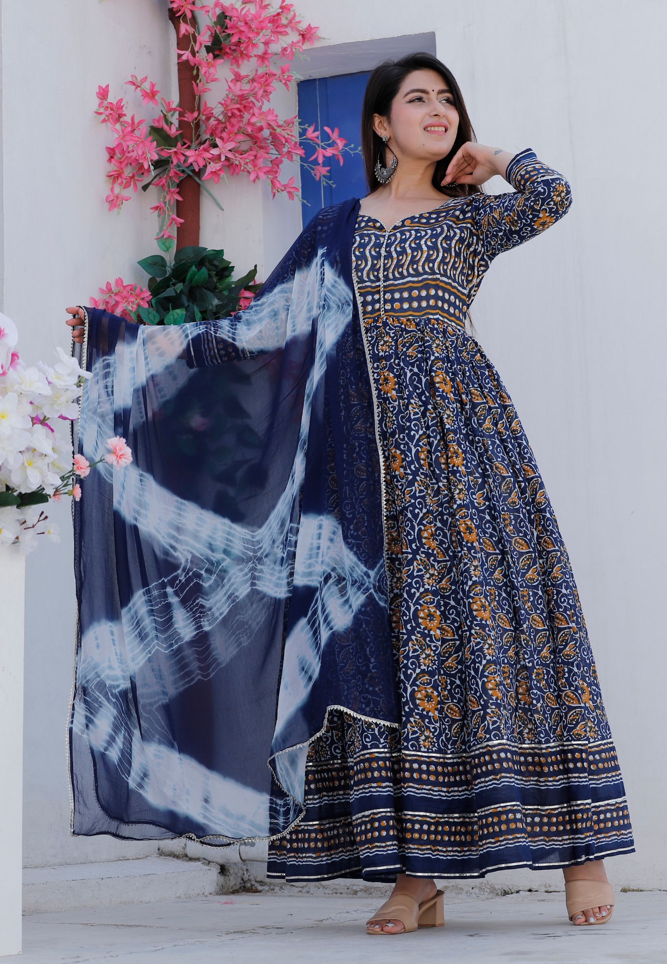 Indigo Floral Printed Dress Set
