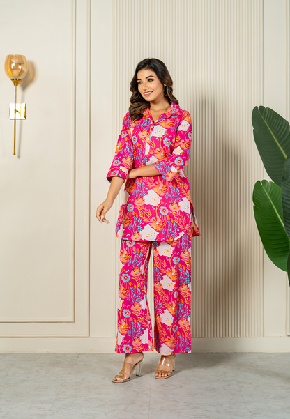 Hot Pink Floral Chic Co-ord Set