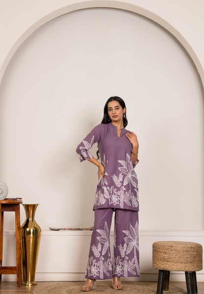 Botanical Tree Print Mauve Co-Ord Set