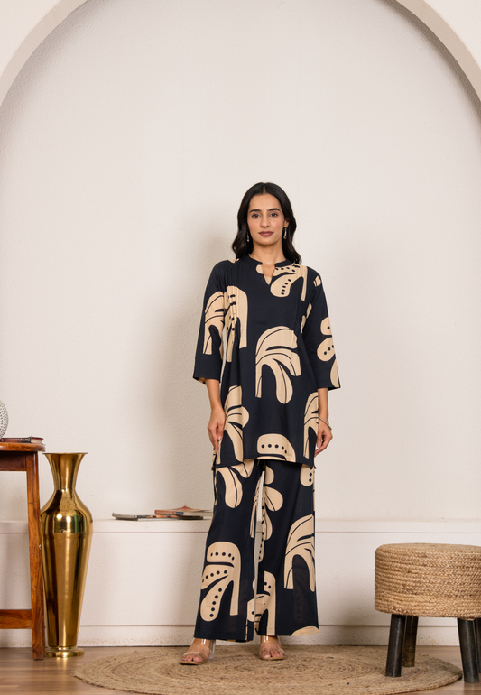 Navy Blue Abstract Printed Co-Ord Set