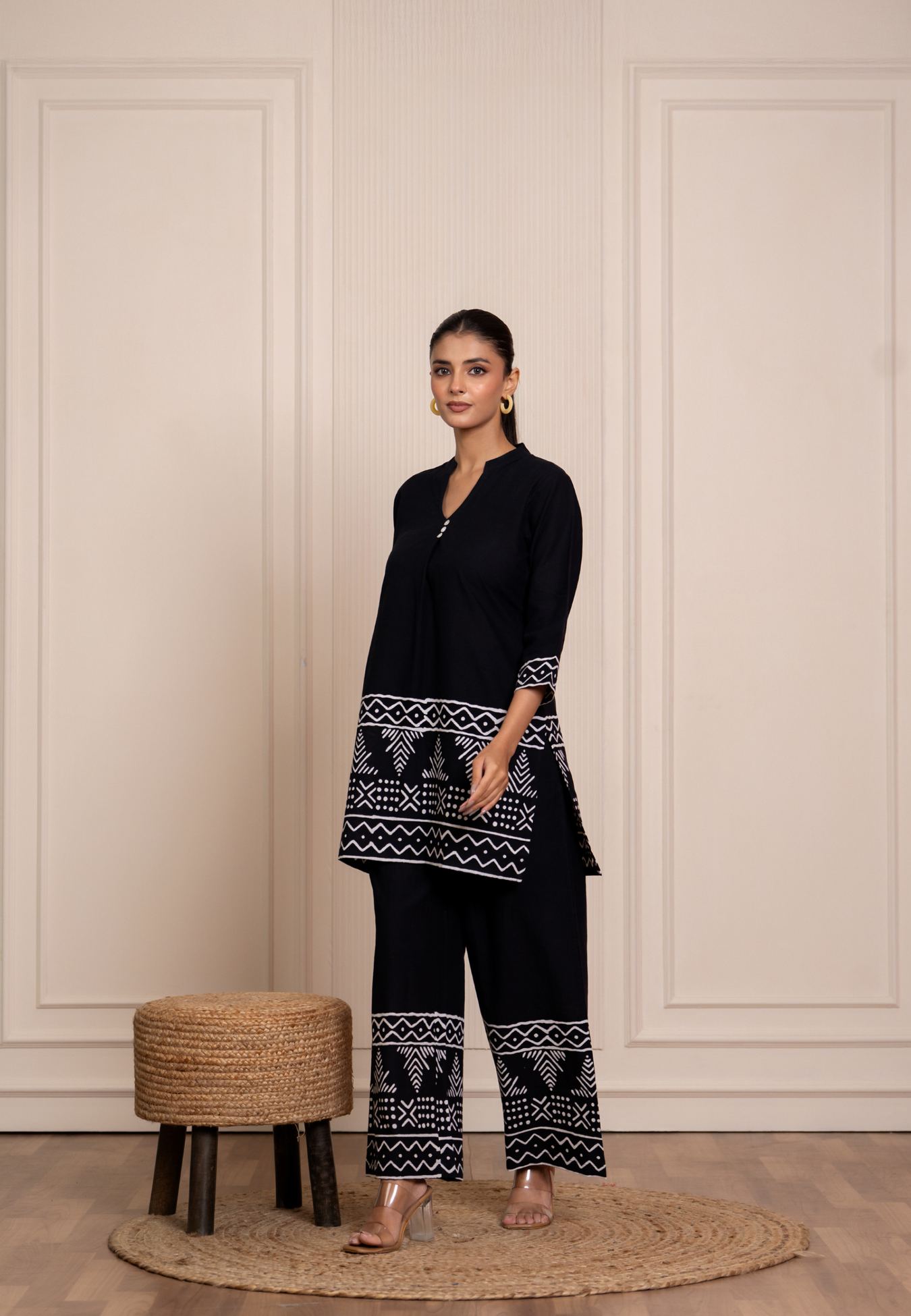 Classic Comfort Curated Black Printed Cotton Co-ords Set