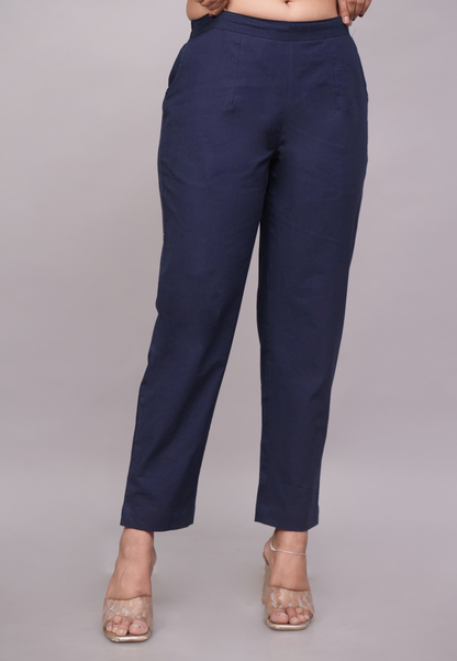 Cotton Deep Navy Blue Elegance Pant