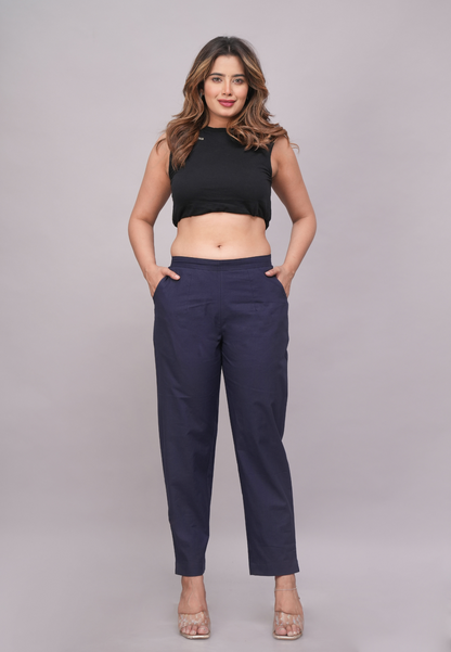 Cotton Deep Navy Blue Elegance Pant