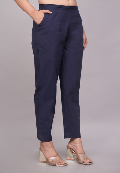 Cotton Deep Navy Blue Elegance Pant