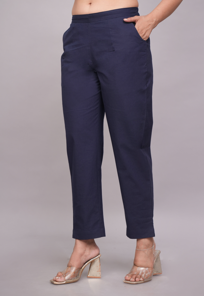 Cotton Deep Navy Blue Elegance Pant