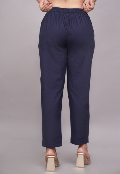 Cotton Deep Navy Blue Elegance Pant