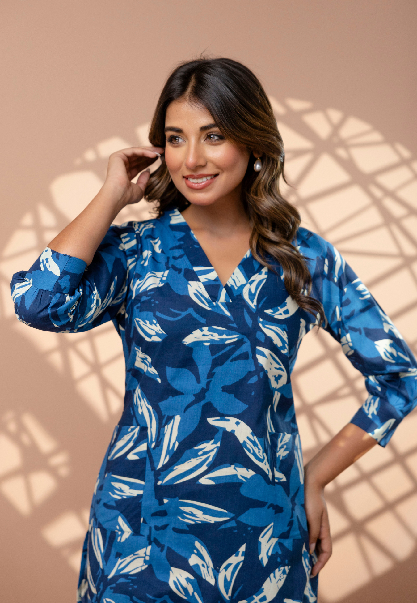 Bold & Beautiful in Blue Leaf Print Cotton Kurta Set