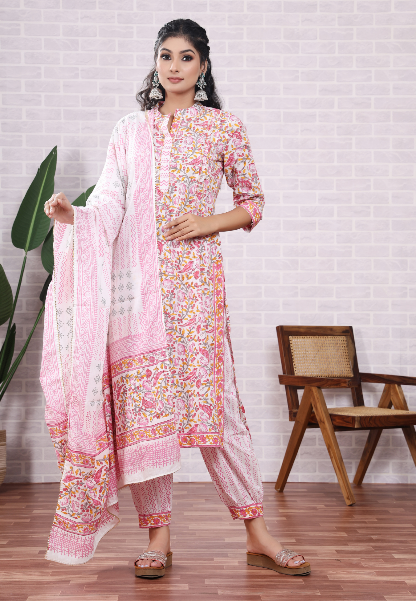 Off White Hand Block Printed Kurta Set