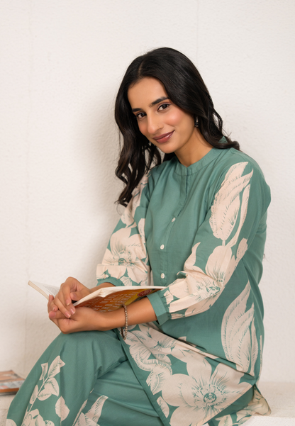 Effortless Grace in Sea Green Cotton Co-ord Set