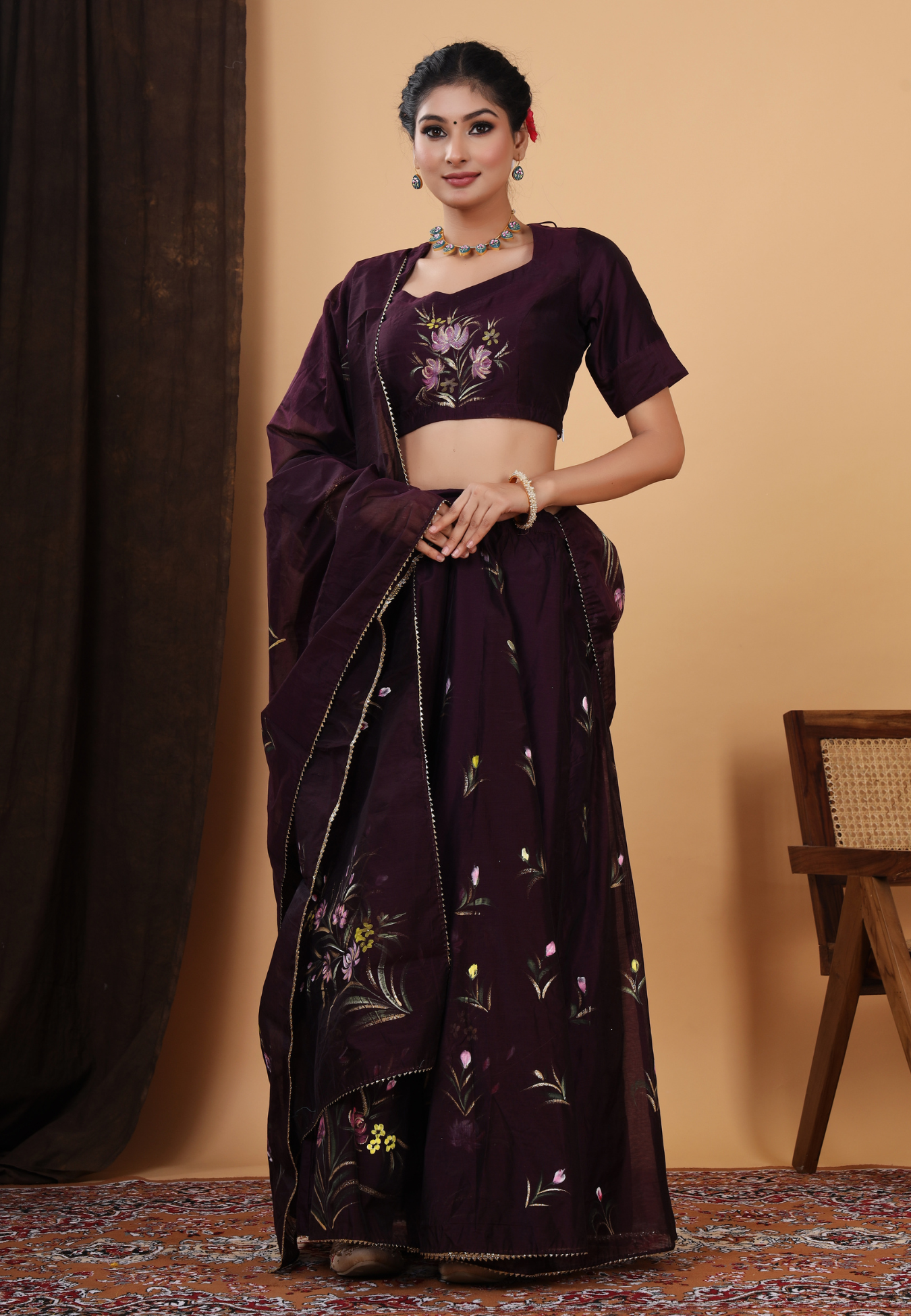 Vine Bloom Elegance Handcrafted Lehenga Set