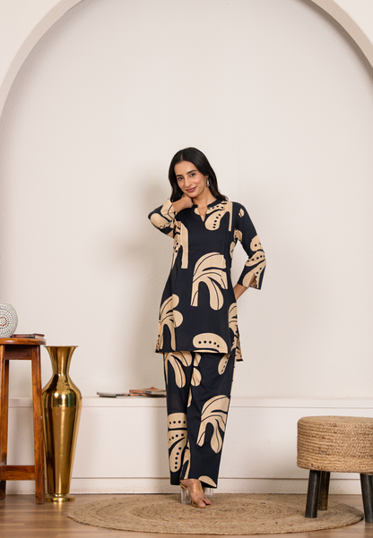 Navy Blue Abstract Printed Co-Ord Set