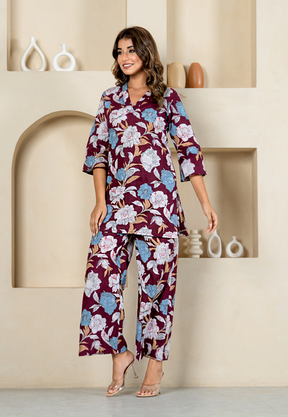 Stylish Maroon Ensemble with Blooming Florals