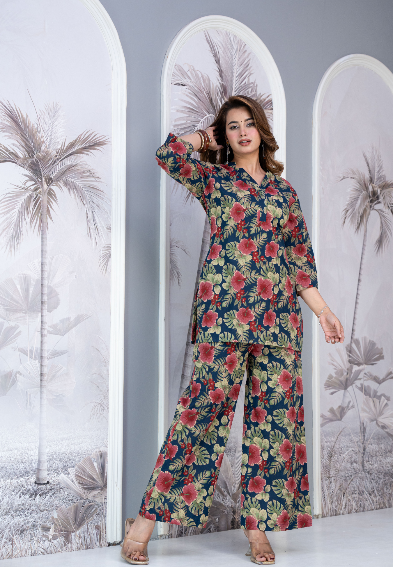 Navy Blue Floral Lounge Co-Ord Set