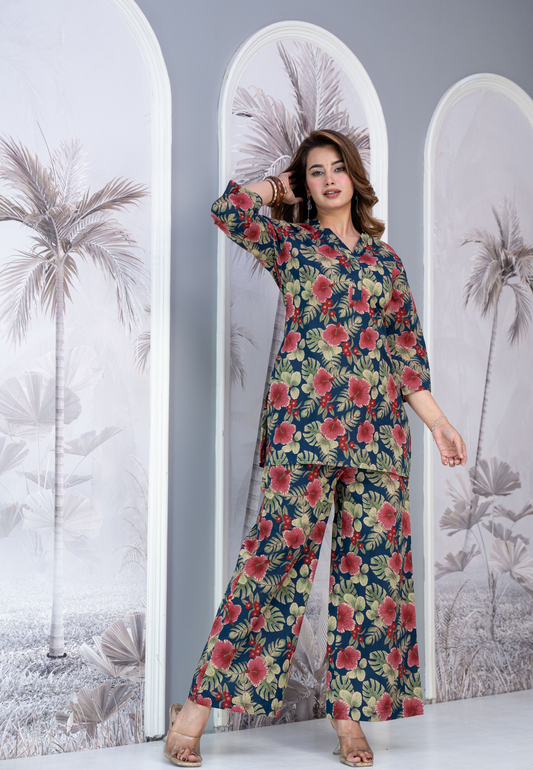 Navy Blue Floral Lounge Co-Ord Set