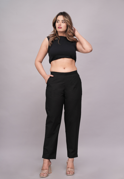 Versatile Jet Black Cotton Pant