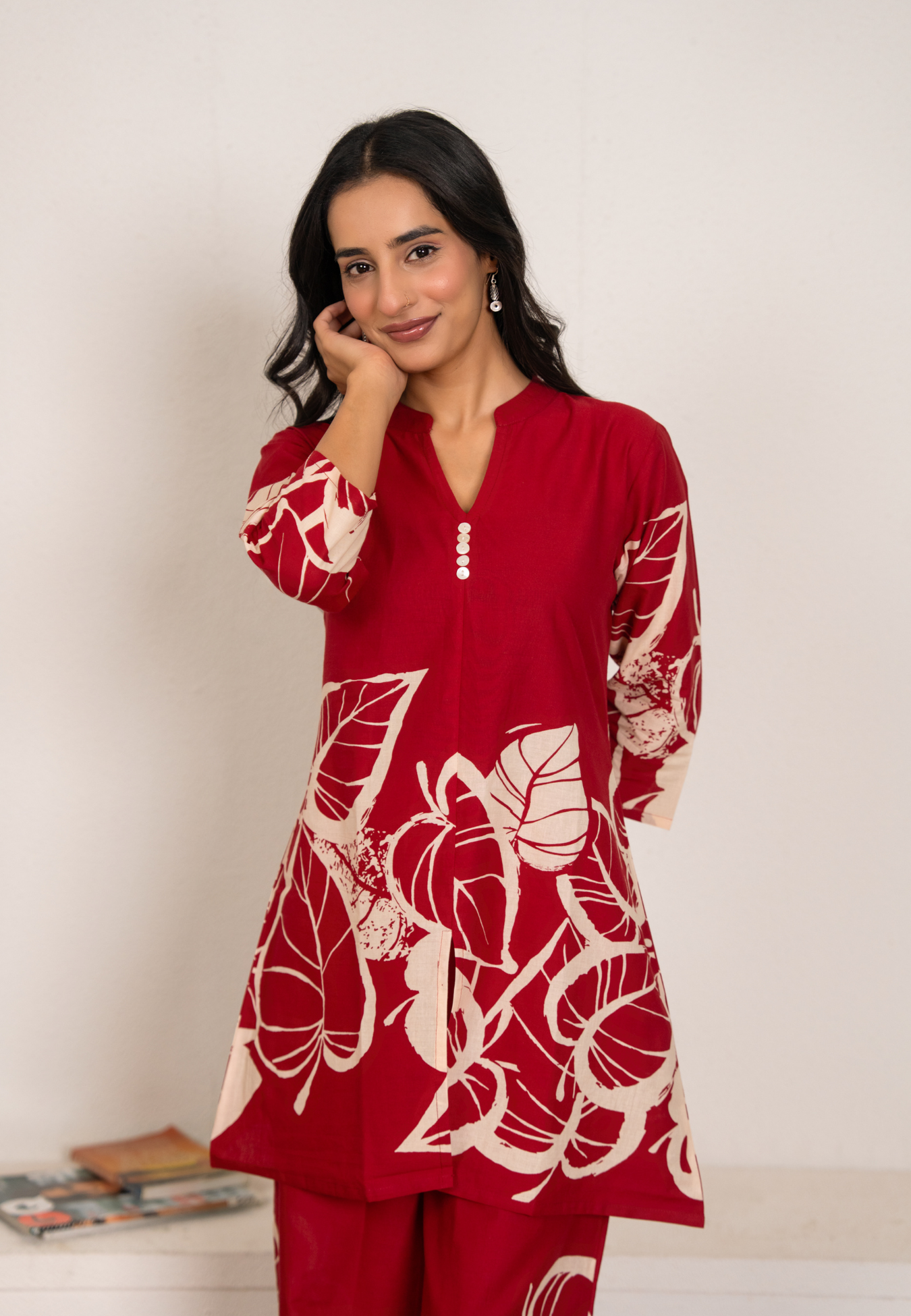 Red Leaf Enchantment Cotton Co-ord Set