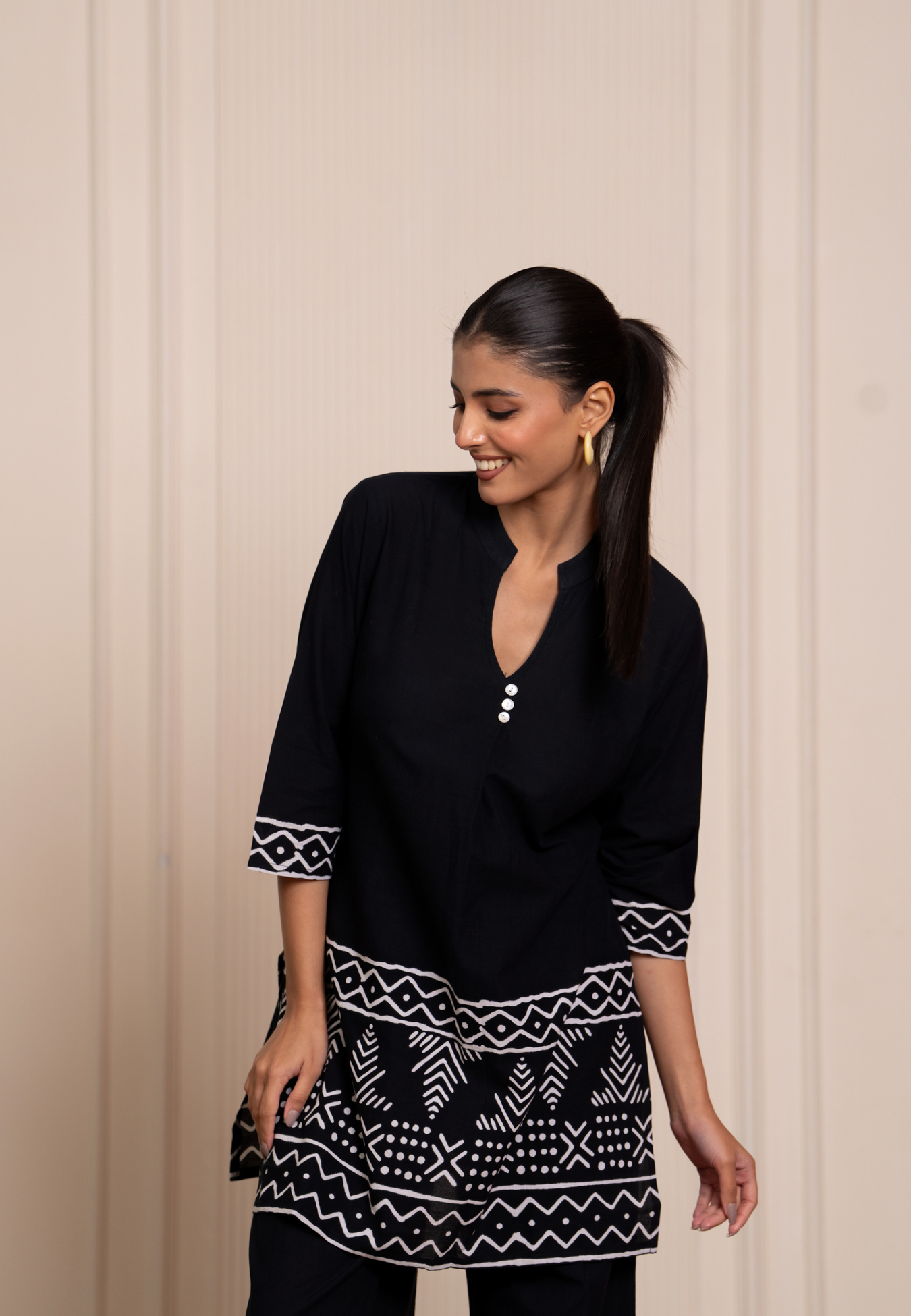 Classic Comfort Curated Black Printed Cotton Co-ords Set