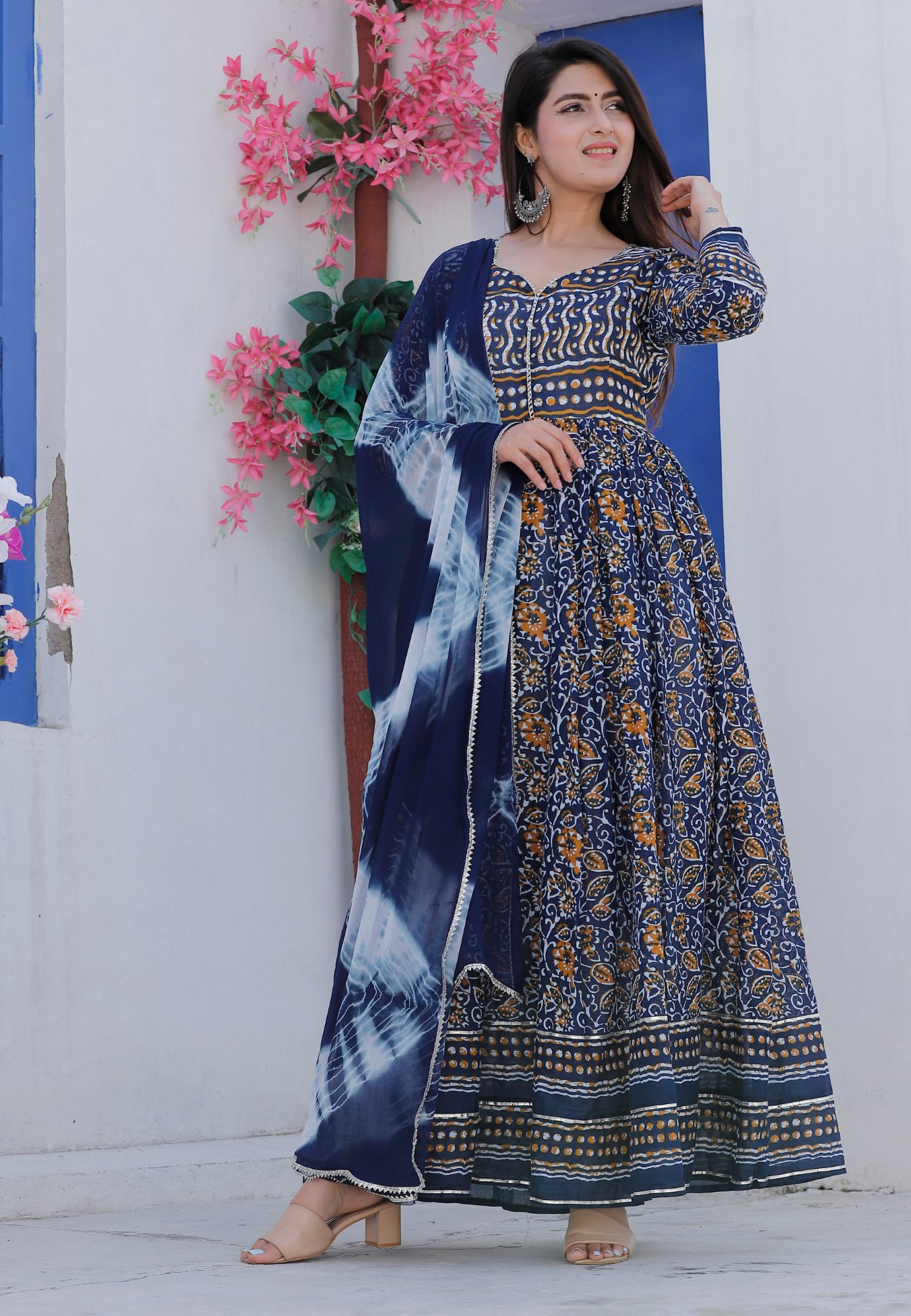 Indigo Floral Printed Dress Set