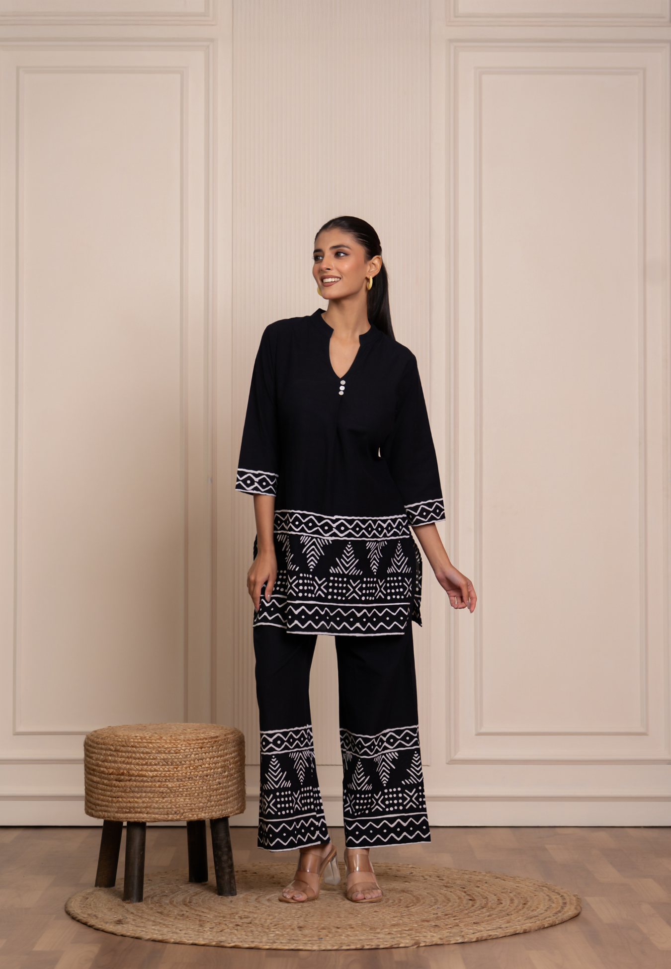 Classic Comfort Curated Black Printed Cotton Co-ords Set