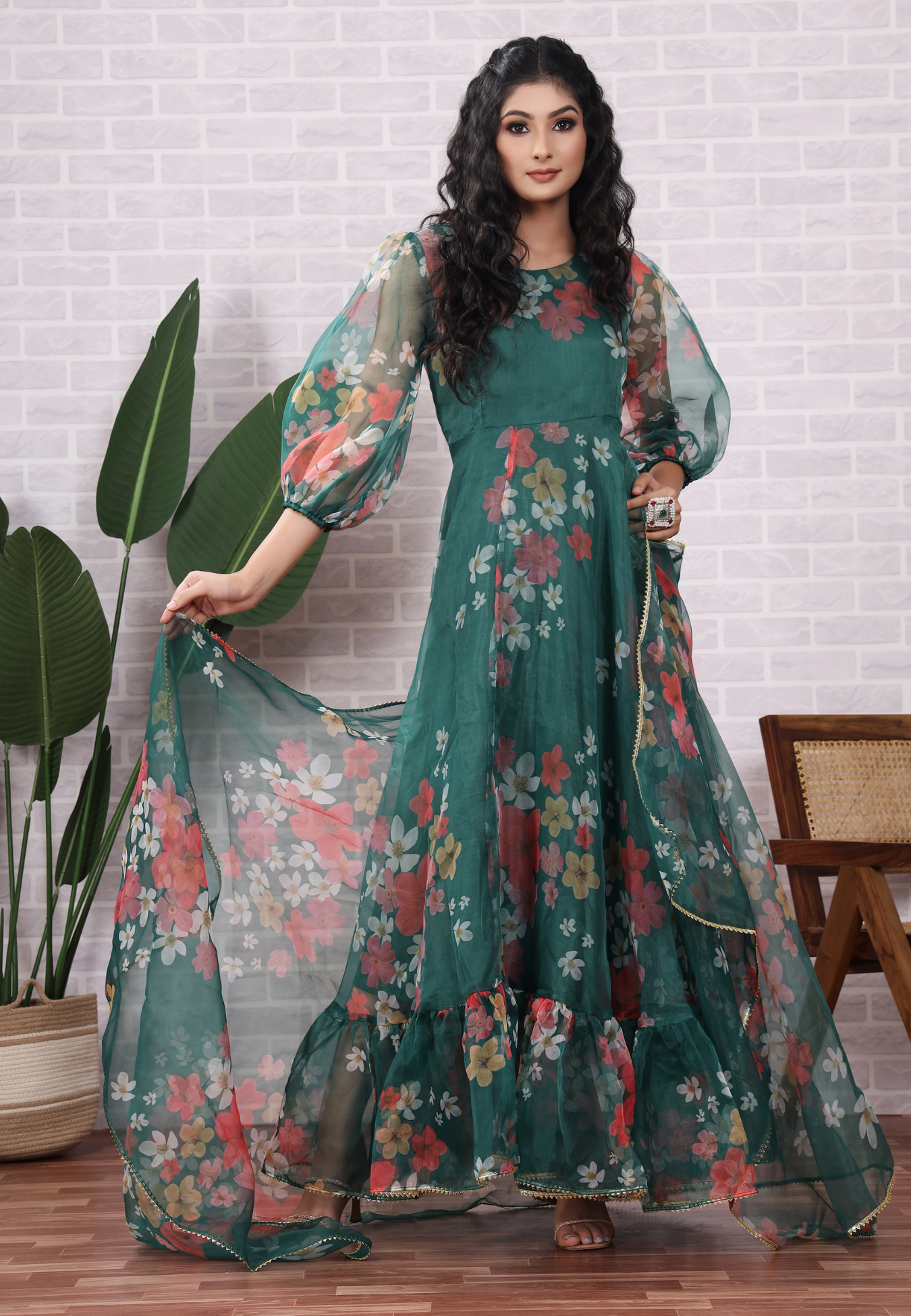 Celebrate in Green Organza with Stunning Floral Patterns