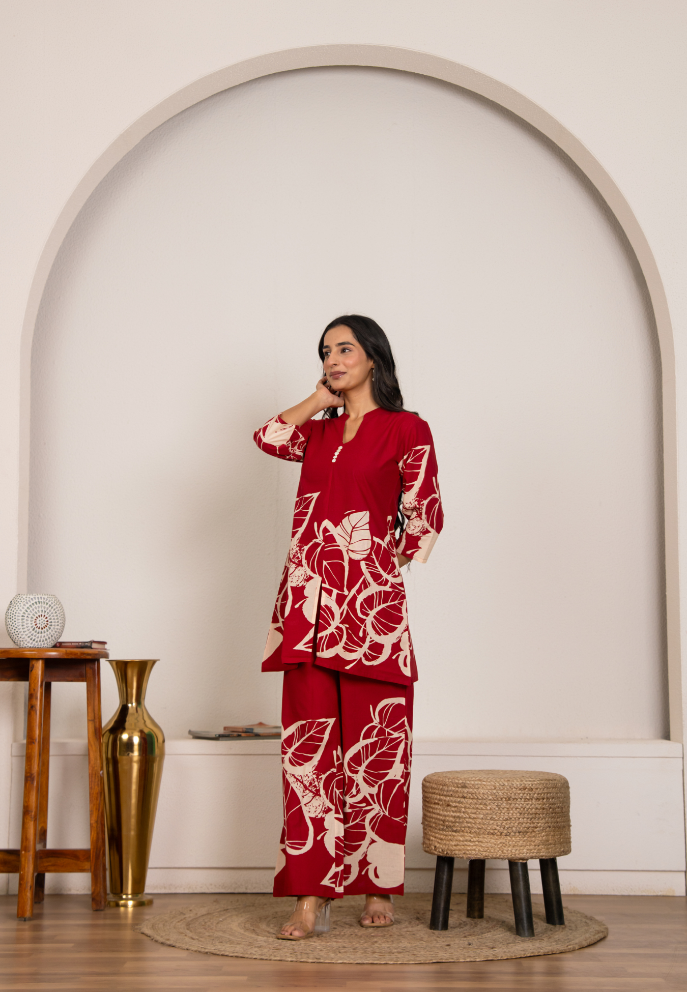 Red Leaf Enchantment Cotton Co-ord Set