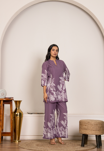 Botanical Tree Print Mauve Co-Ord Set