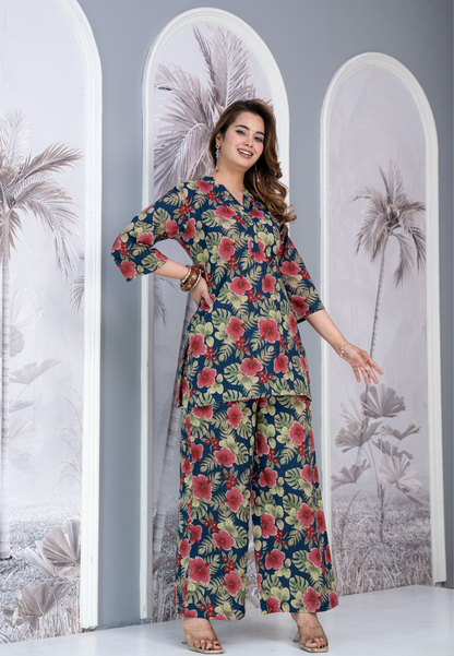 Navy Blue Floral Lounge Co-Ord Set